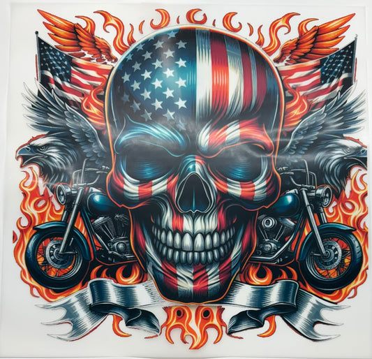 Patriotic Fire Skull Decal