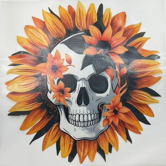 Orange Floral with Skull Decal