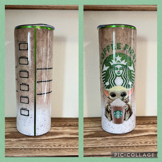 Bedazzled Yoda/Starbucks Tumbler